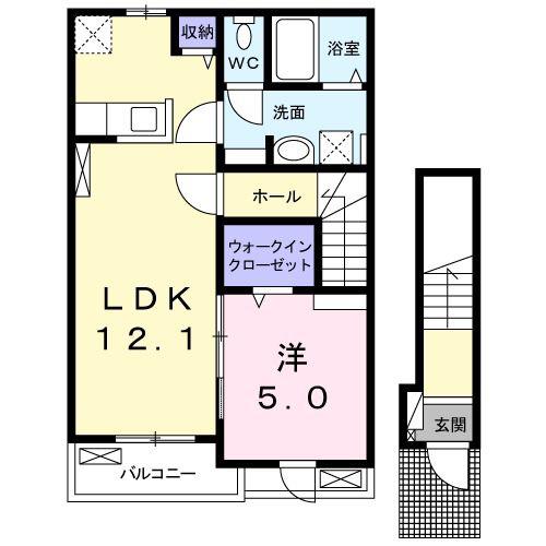 シャンドゥ フルールVII(1LDK/2階)の間取り写真