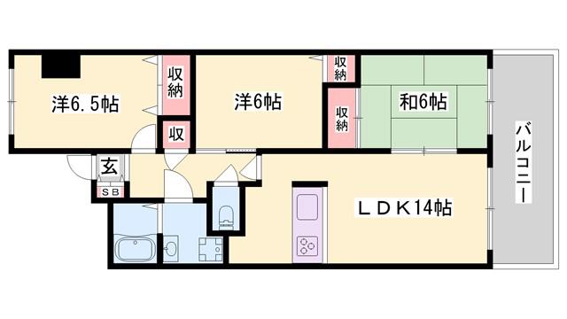 ハーモニー三幸I(3LDK/5階)の間取り写真