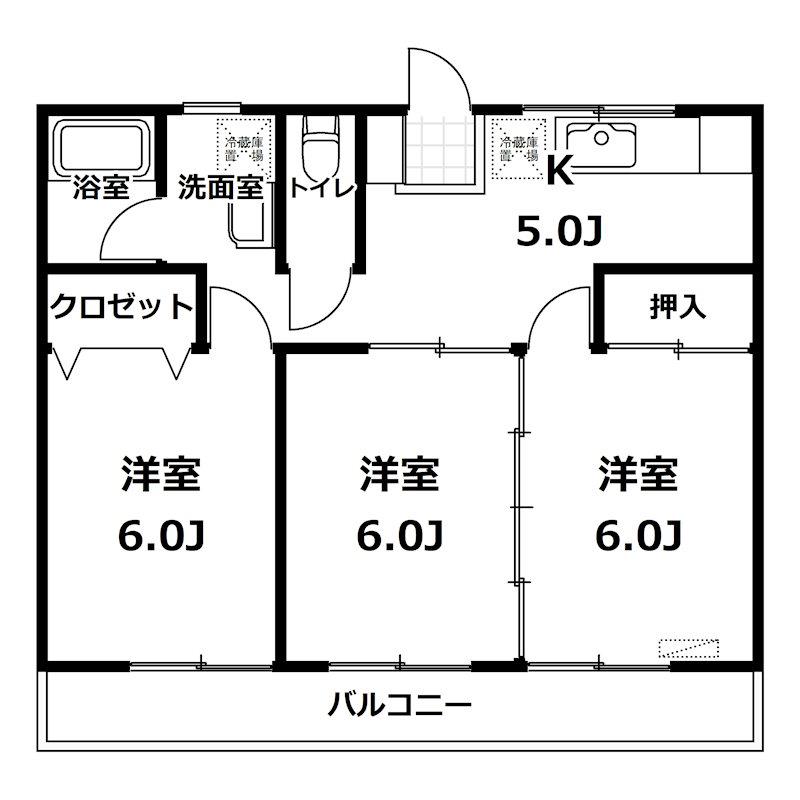 百塚マンション(3K/3階)の間取り写真