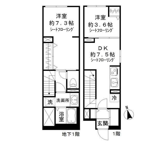 ソラシアレジデンス学芸大学Ⅱ(2DK/B1階)の間取り写真