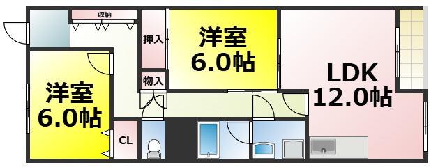 ビルヂィング77(2LDK/4階)の間取り写真