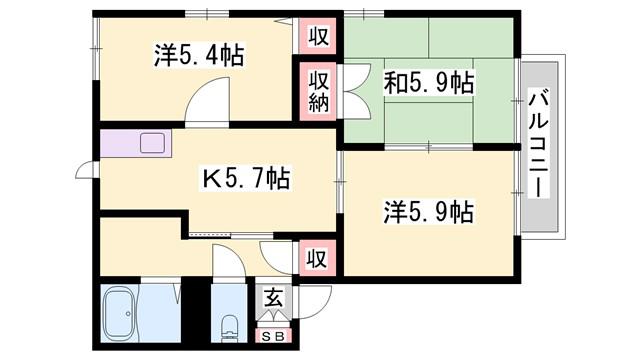 アイクスコートI・J(3K/2階)の間取り写真