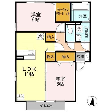 ロイヤルレジデンスA(2LDK/1階)の間取り写真
