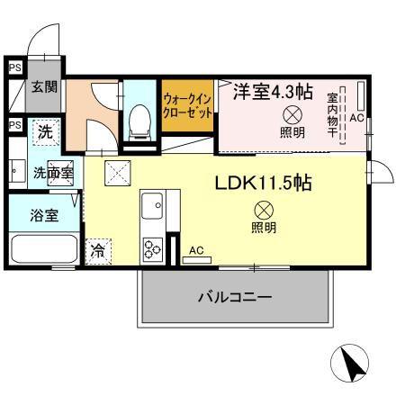 プレミスト新八代(1LDK/1階)の間取り写真