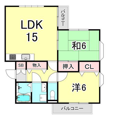 夙川アネックスIII(2LDK/3階)の間取り写真