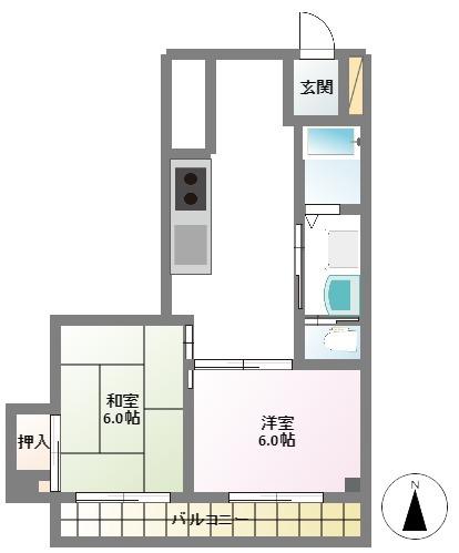 アービラ京浜蒲田(2DK/6階)の間取り写真