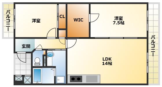 南茨木グリーンメゾン(2LDK/3階)の間取り写真