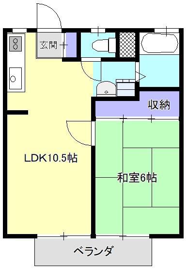 パナハイツ内出山A(1LDK/2階)の間取り写真
