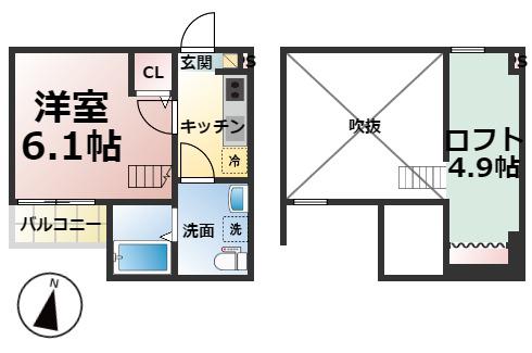 レヴレジール(1SK/1階)の間取り写真