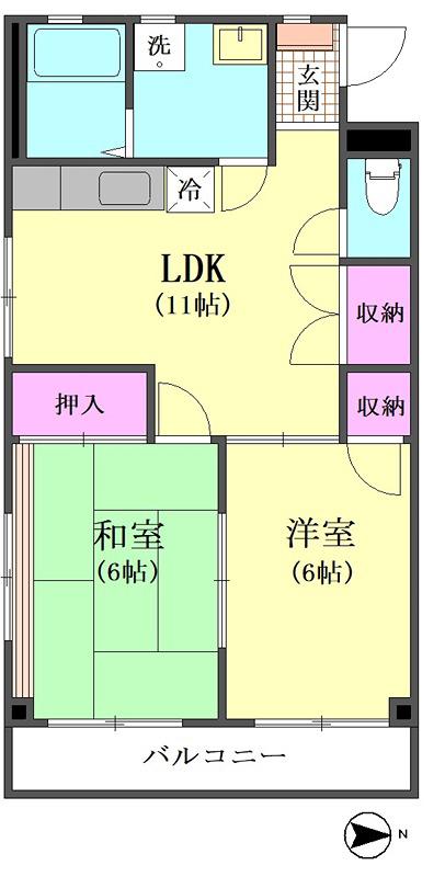 第2浅間マンション(2LDK/4階)の間取り写真
