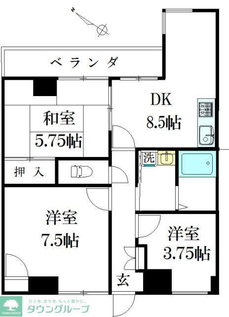 白鳥ビル第5(3DK/5階)の間取り写真