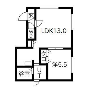 グランメール麻生(1LDK/1階)の間取り写真