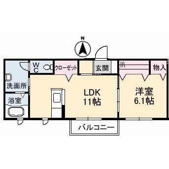 コムグランデA棟(1LDK/2階)の間取り写真