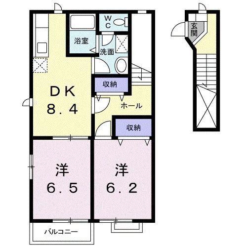 サンパティークII(2DK/2階)の間取り写真