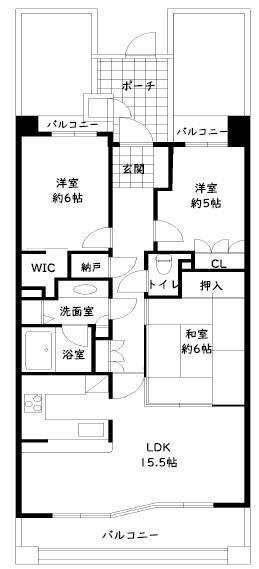 御影山手シティハウス(3LDK/2階)の間取り写真
