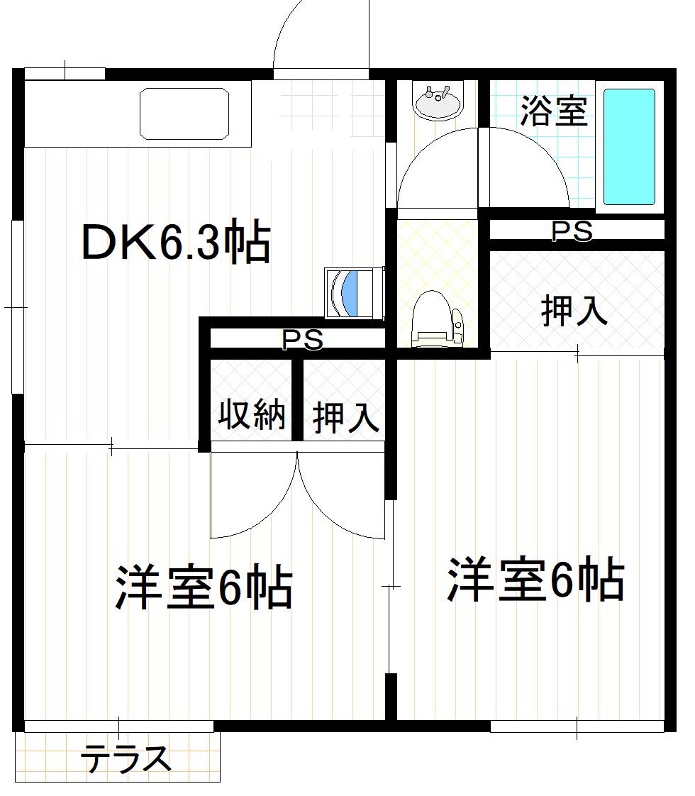 コーポ内藤(2DK/1階)の間取り写真