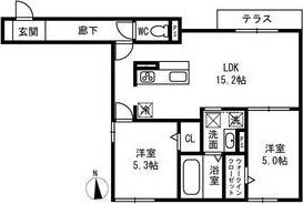 PASSARO GRANDE北田辺(2LDK/2階)の間取り写真