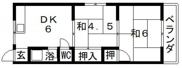 狭間マンション(2DK/3階)の間取り写真