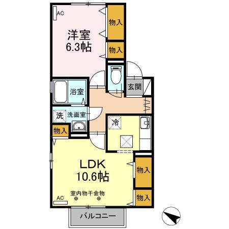 ボナール A(1LDK/1階)の間取り写真