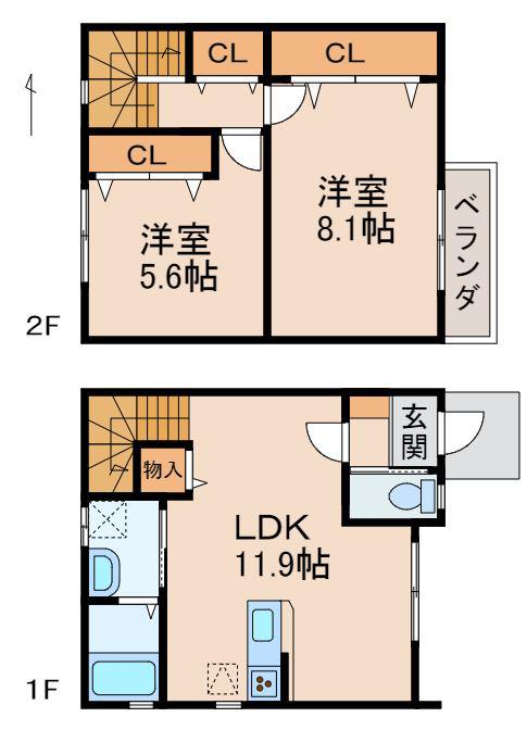 シアラ毛見IV C棟(2LDK/1階)の間取り写真