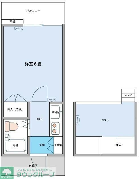ヒルズ第1(1K/2階)の間取り写真