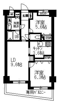 フェリス三鷹(2LDK/6階)の間取り写真