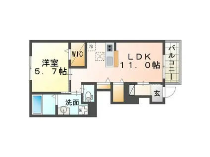 リヴィエール尼崎(1LDK/1階)の間取り写真
