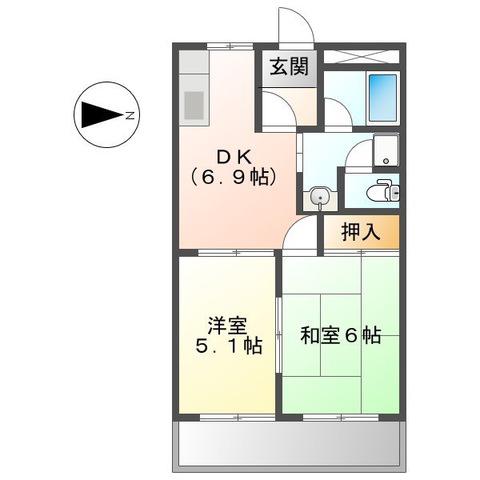 ハイツ河合(2DK/1階)の間取り写真