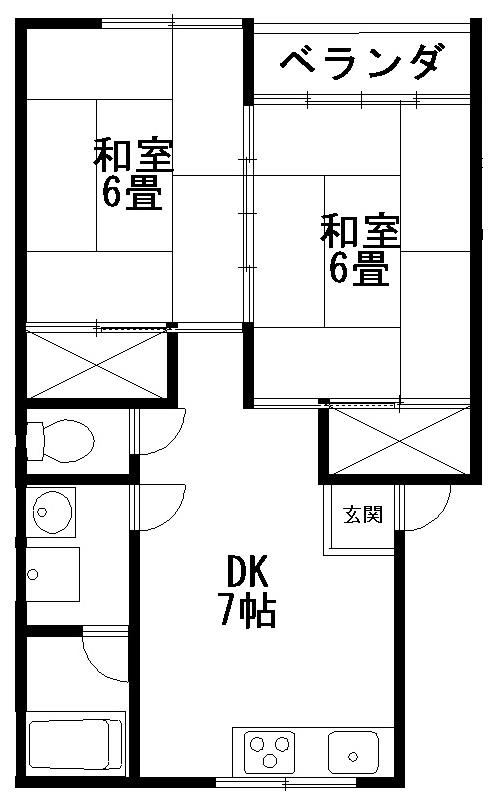 老野森コーポラスB棟(2DK/2階)の間取り写真