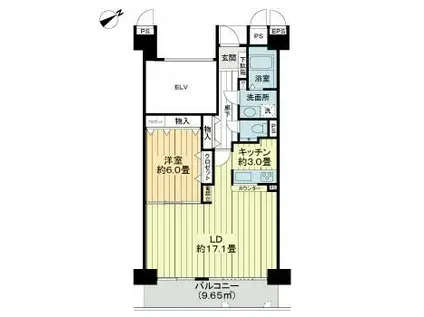 ロイヤルパレス台原森林公園梢の森(1LDK/13階)の間取り写真