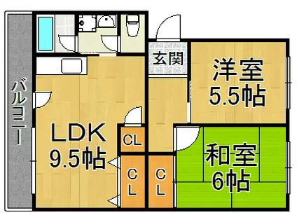 第2ハイツタカオ(2LDK/5階)の間取り写真