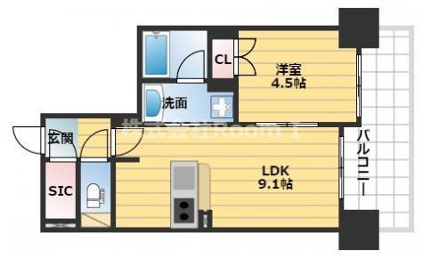 SK RESIDENCES(1LDK/11階)の間取り写真