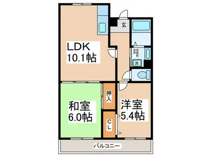 ヴァンヴェール川西(2LDK/3階)の間取り写真