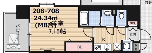 LUXE東灘(1K/6階)の間取り写真