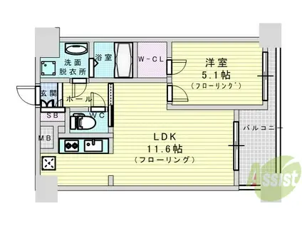 ノルデンハイム江坂(1LDK/9階)の間取り写真