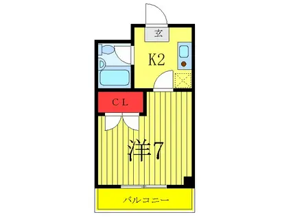 多川マンション(1K/3階)の間取り写真