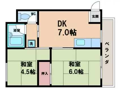 エステート北田辺(2DK/5階)の間取り写真