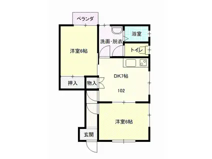 サンビレッジB棟(2DK/2階)の間取り写真