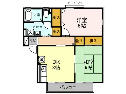 ハイツミヅホB棟(2DK/2階)の間取り写真
