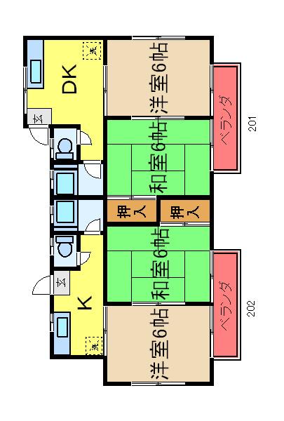 神山コーポ(2DK/2階)の間取り写真