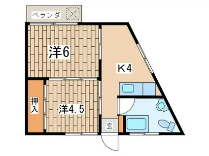 仲尾崎ハイツ(2K/1階)の間取り写真