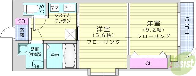 しゃとれ東勝山(2K/4階)の間取り写真