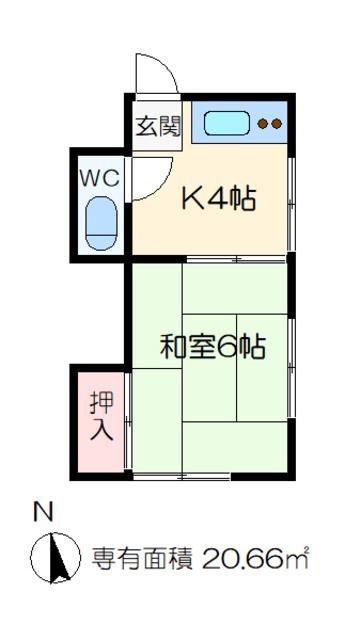 若竹荘(1K/2階)の間取り写真