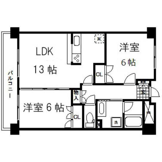 東仙台五番館(2LDK/4階)の間取り写真