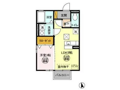 カーサ・ヴィオラB(1LDK/1階)の間取り写真