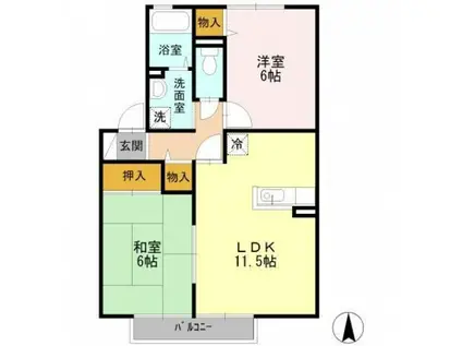 シャンポールII(2LDK/1階)の間取り写真