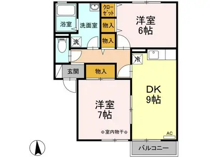 D-ROOM コーポ・ミズーリ A 102(2DK/1階)の間取り写真