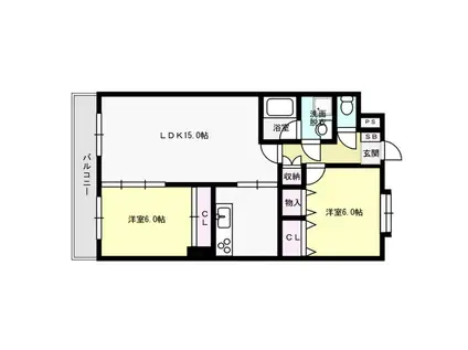 パサージュ若草II(2LDK/1階)の間取り写真