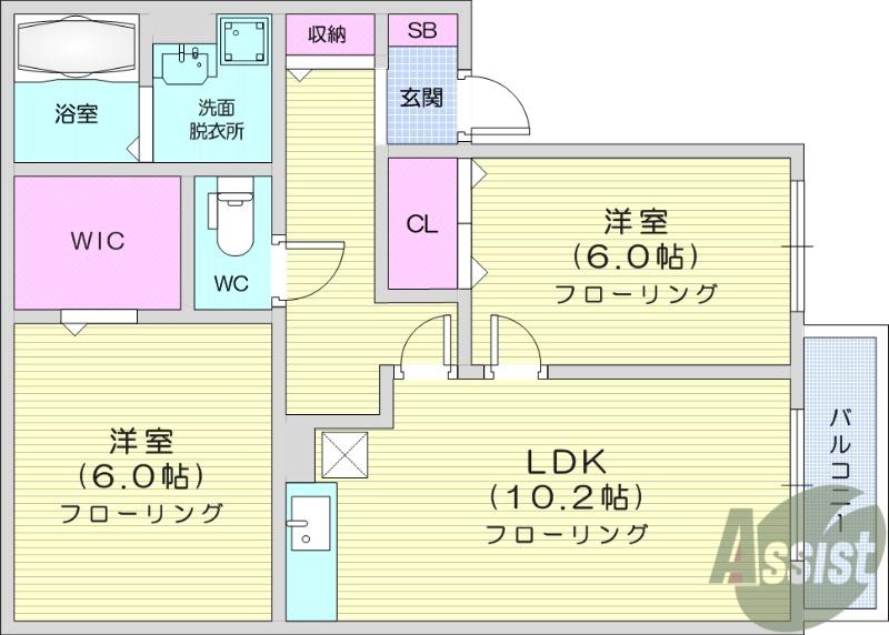 ウィルモアC館(2LDK/2階)の間取り写真