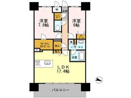 ロイヤルパークスERささしま イースト(2LDK/9階)の間取り写真